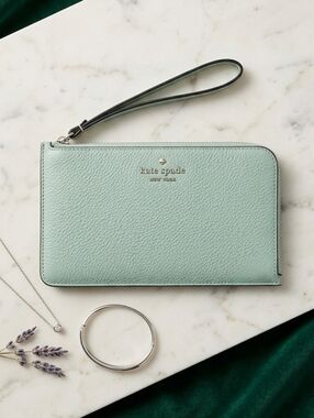 Kate Spade New York Mint Green Pebbled Leather Wristlet